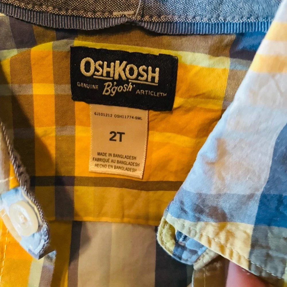 OshKosh B'gosh Kids Blue and Yellow Plaid Shirt, Long Sleeve.Size 2T.